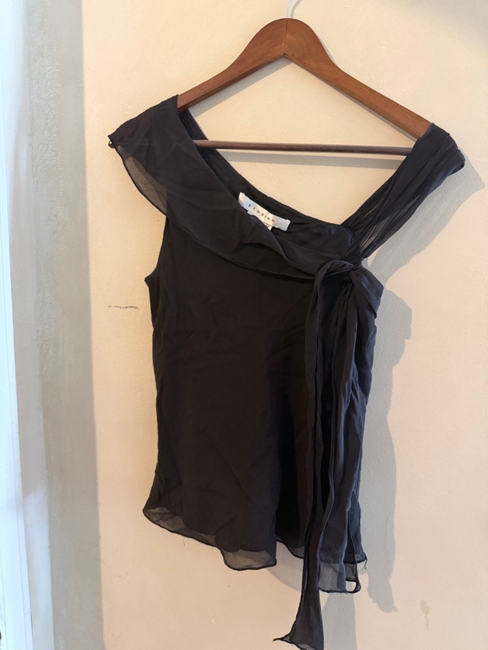 Studio M Black One-Shoulder Chiffon Camisole with Side Tie